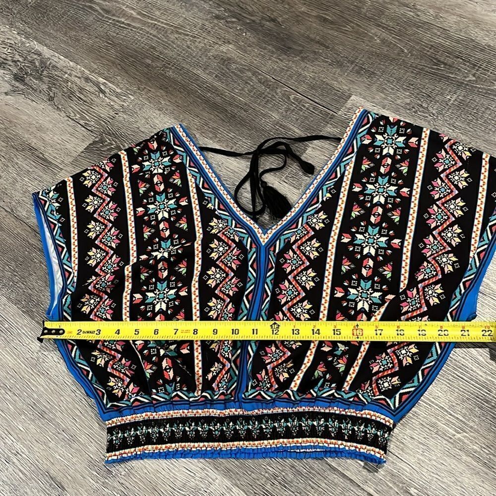 Flying Tomato Floral V-Neck Boho Women's Top - Black and Blue - small - Picture 7 of 8
